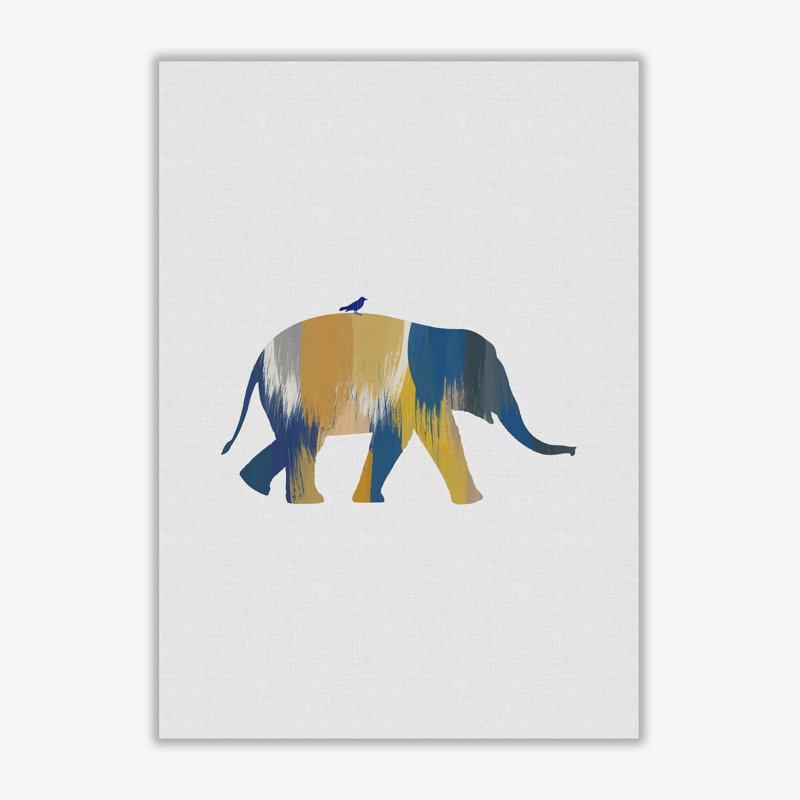 Elephant Blue & Yellow - Print, 42 cm H x 30 cm W x 1 cm D, No Frame