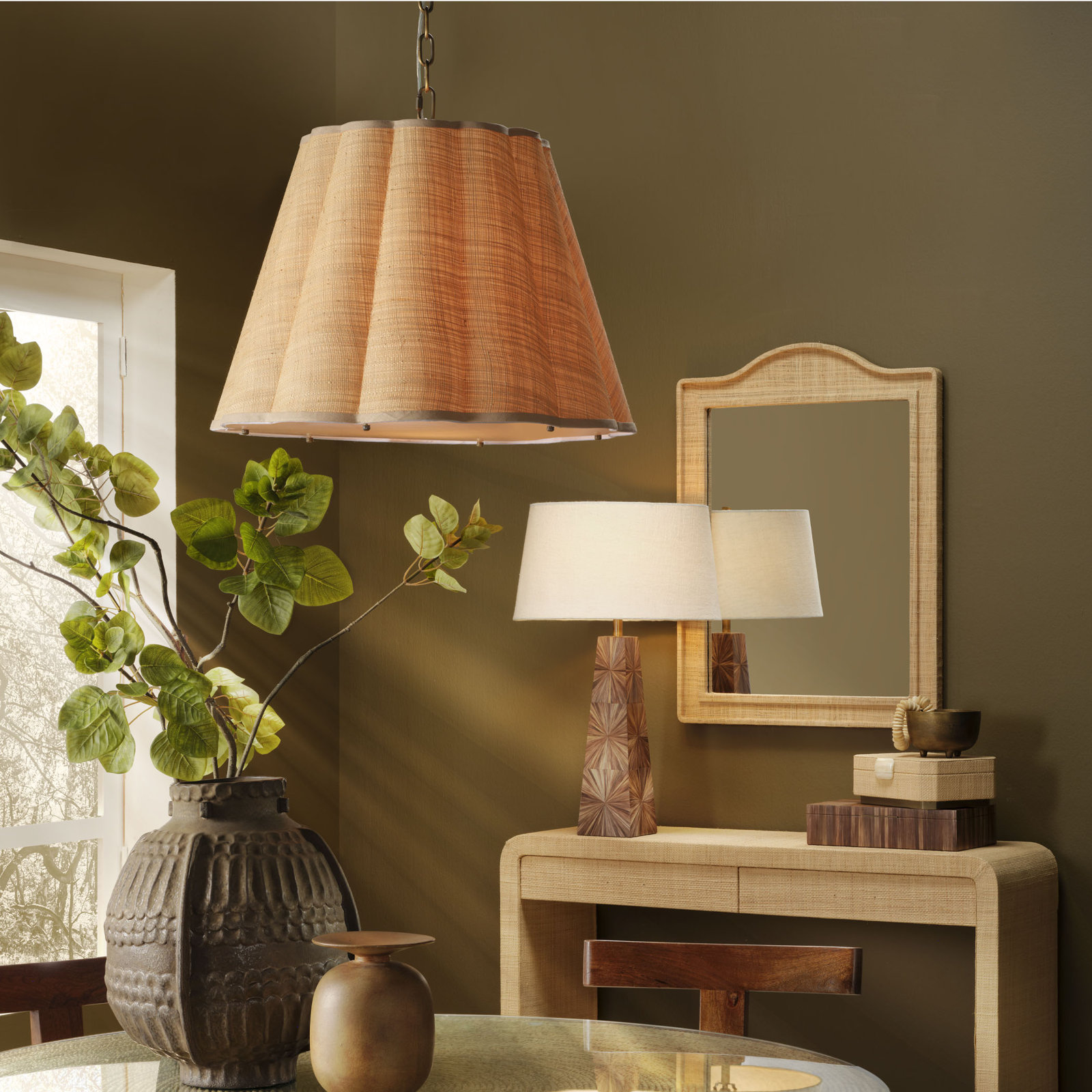 Alala Dimmable Linen Single Light Pendant, Brown