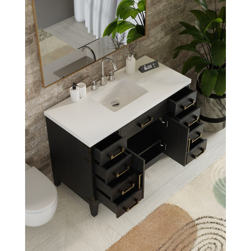 Laurel 48 in W x 22 in D Single Bath Vanity Top, Black Oak, White Quartz