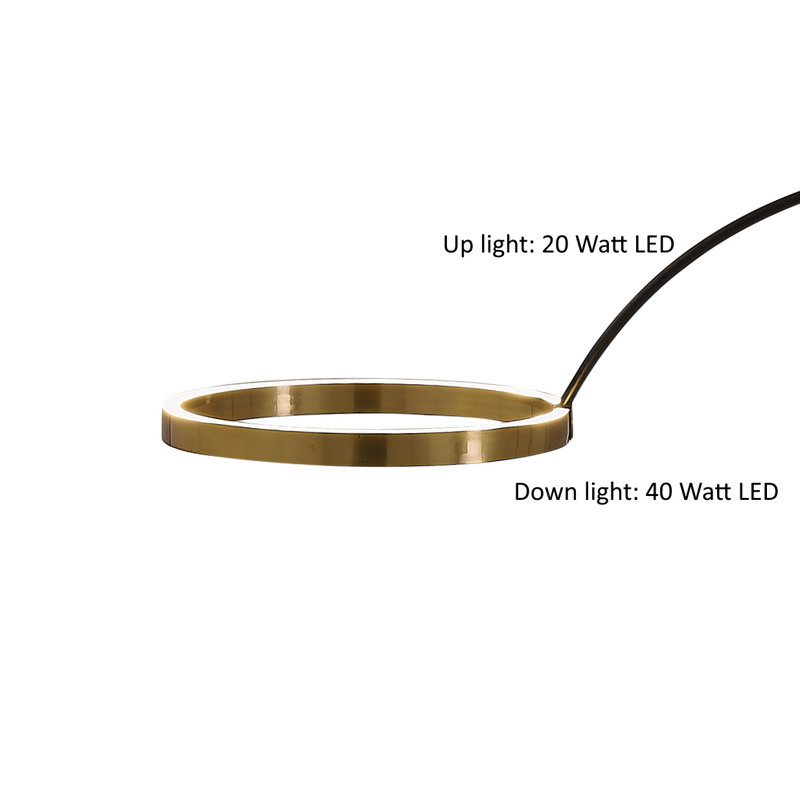 Rushell 82'' Black LED Arched Floor Lamp with USB, Antique Satin Brass