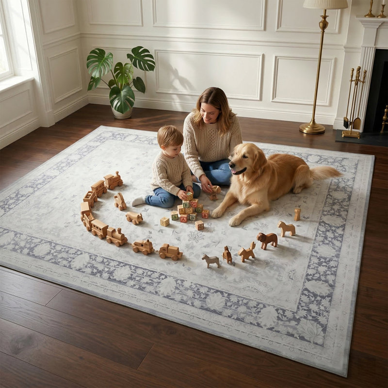 5x7 Machine Washable Area Rug,soft & Slip-resistant, Vintage Short-pile With Reinforced Bound Edges, Large Rug For Living Room, Dining Room, Bedroom