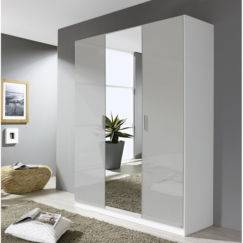Stuttgart 3 Hinged Door Wardrobe Mirror INCL. Delivery and Assembly, Alpine White/Silk Grey, H197 x W136 x D54cm