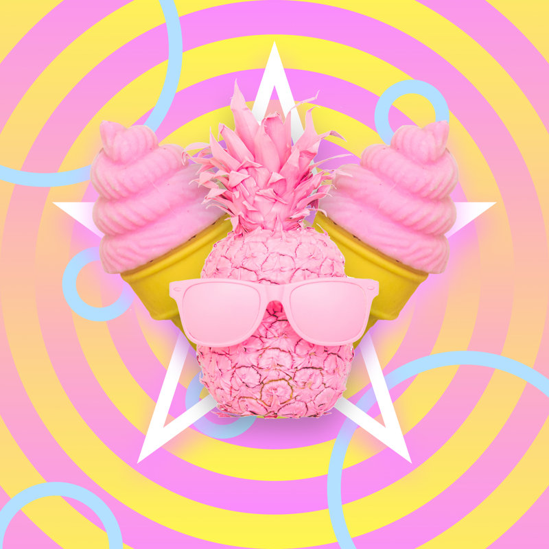 Pink Pineapple Fruit With Sunglasses And Two Ice Creams - Wrapped Canvas Print, 30cm H x 30cm W x 3.8cm D