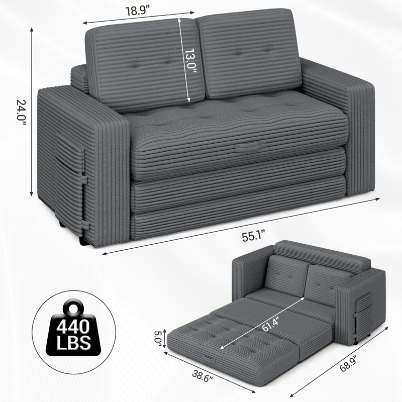 Causeuse Boneless escamotable Boneless, Gris