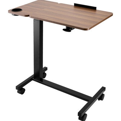 Rolling Laptop Desk With Cup Holder, 4 Wheels, Adjustable Height And Angle, Mobile Bed Side Table Flip Desktop, For Home, Black Steel Height, Ideal Ho