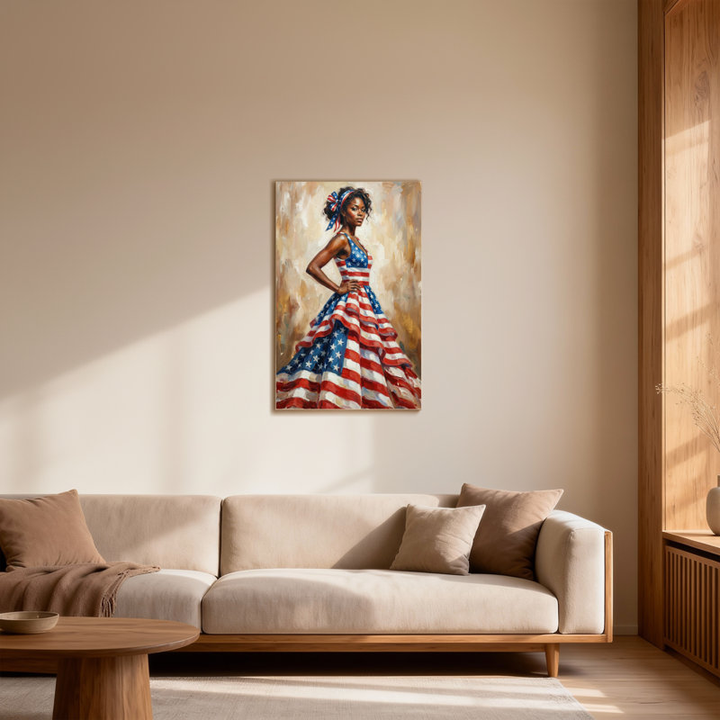 Mode, drapeau américain, robe, portrait, art