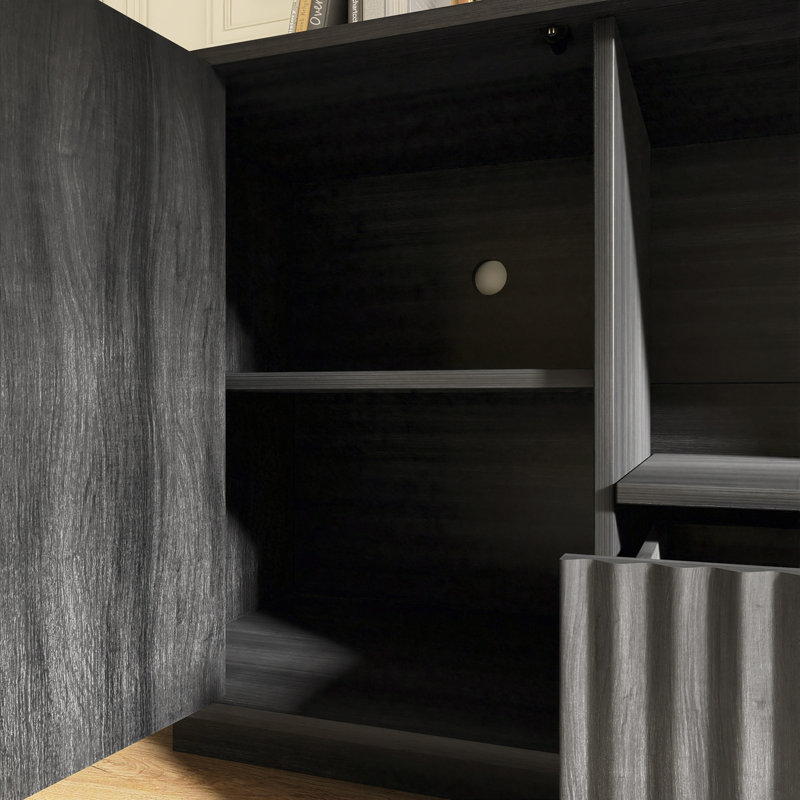 64" Modern TV Stand With Drawer,Shelves, Black