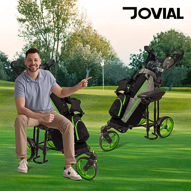 Jovial Black and Green 3-Wheel Foldable Golf Push Cart