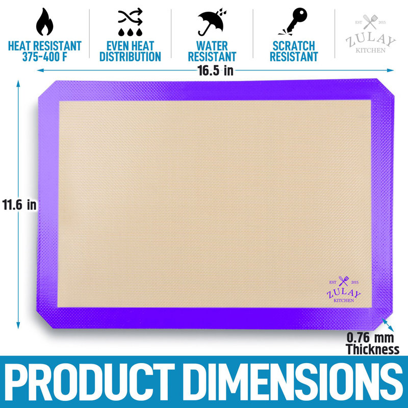 Zulay Kitchen Baking Mat 2 Pack Reusable Silicone Baking Sheet Nonstick, Purple