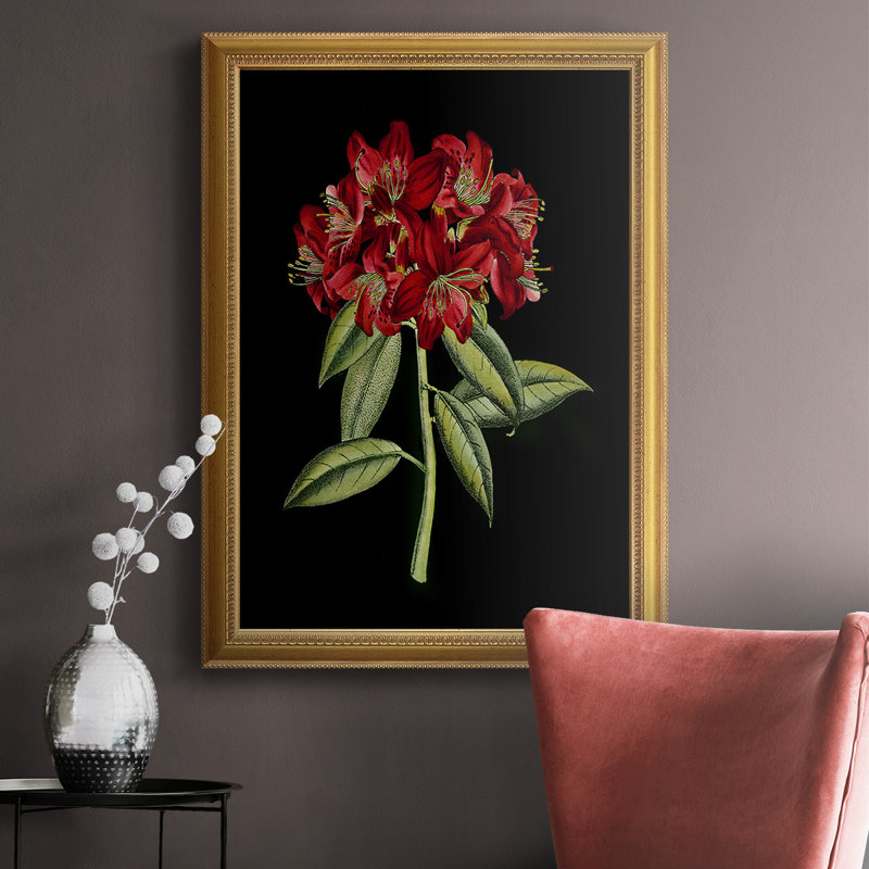 Fleurs cramoisies sur toile de qualité supérieure noire (A) II - prête à être accrochée, H 20 po x l 16 po x P 2,5 po