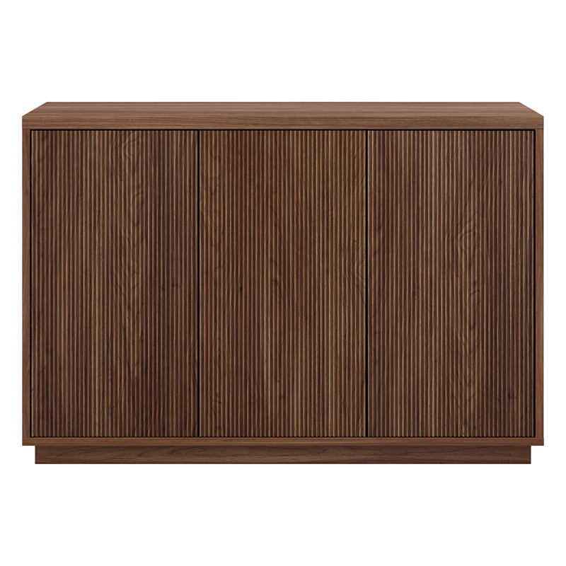 48" Fluted Buffet Table with Adjustable Shelves & Cable Management — Satin Walnut Transitional Sideboard for Dining Room | Alston