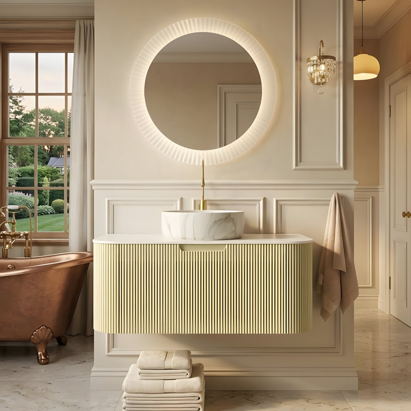 Meuble-lavabo de salle de bain et lavabo, avec lavabo en céramique à motif blanc mat et comptoir en pierre frittée, Gris, 36"