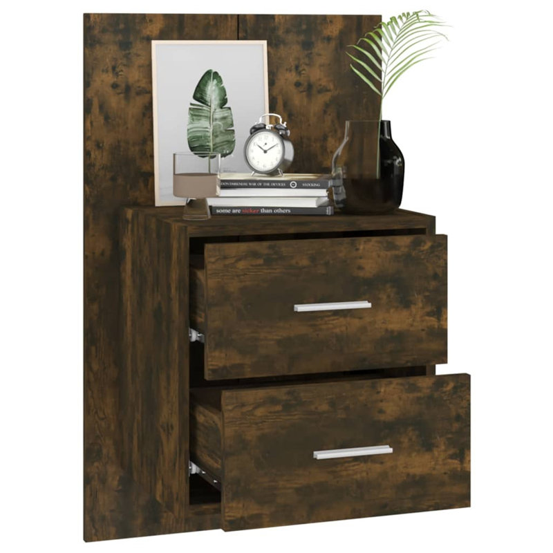 Jaicarious Wall-mounted Bedside Cabinet, Smoked Oak