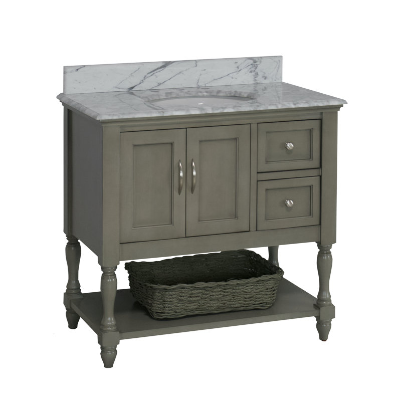 Hampton 36'' Single Bathroom Vanity with Top, Weathered Gray, Carrara Marble