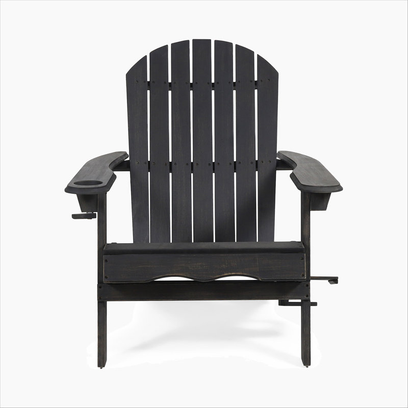Bellwood Adirondack Chair With Folding Design And Cup Holders For Comfortable Outdoor Relaxation, Dark Gray