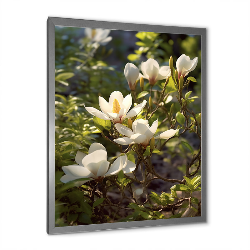 «White Green Magnolias Nature Serenity» sur impression sur toile, H 40 po x l 30 po x P 1,5 po, Cadre simple argenté