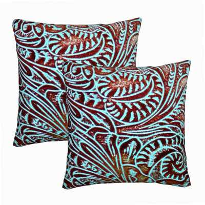 Southwest Velvet Pillowcase - Tooled Leather Pattern Cushion Cover Set for Home Decor - Throw Pillow Case for Living Room, Bed, Couch, Car
