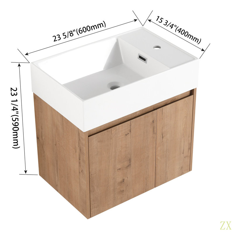 Armoire de salle de bain 24 po avec lavabo, portes à fermeture douce, fixation flottante, pour petite salle de bain