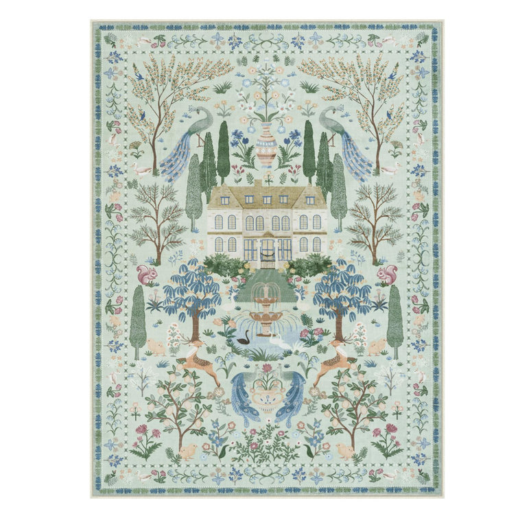 Goldene Machine Washable Area Rugs for Bedroom, Non-Slip Low Pile Carpet Floral Rugs for Living Room