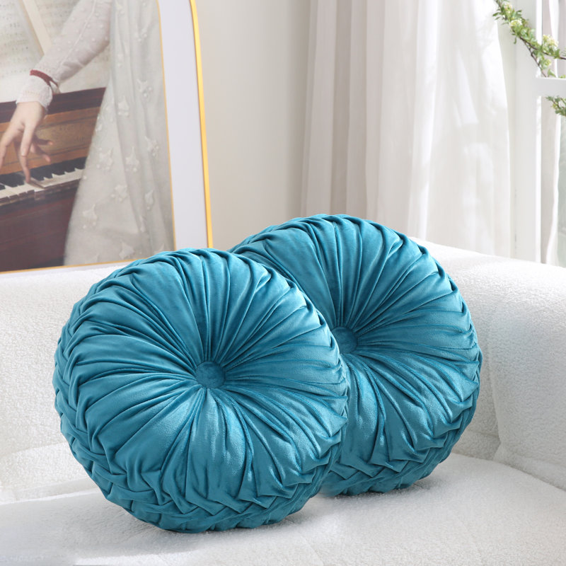 Velvet Round Throw Pillow for Couch Decor 15-Inch (Set of 2), Blue
