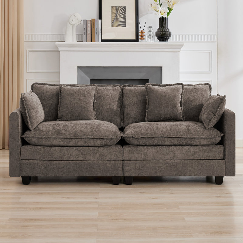 Canapé modulaire en tissu d'ameublement Chenille, Brun, 2 places