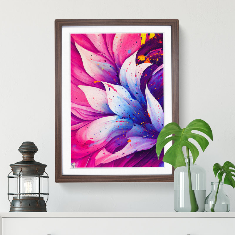 Flower No.5 - Single Picture Frame Print, 34cm H x 25cm W x 2cm D, Walnut