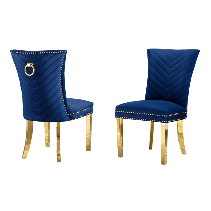Chaise d'appoint rembourré, Bleu marine, Or