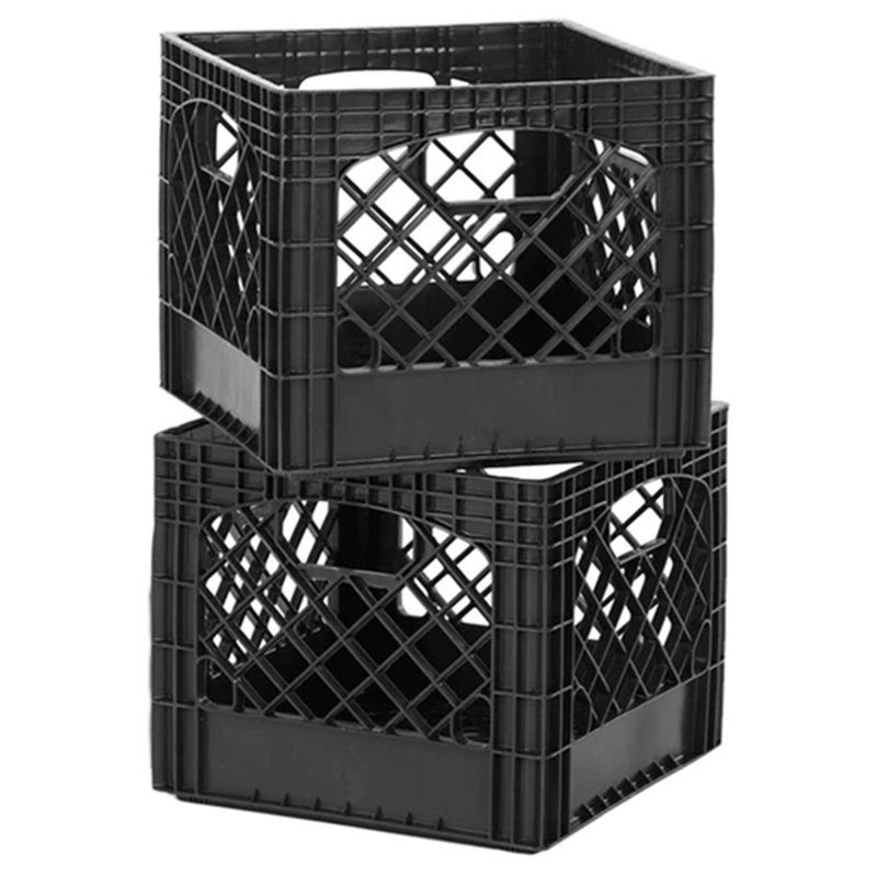 Black Stackable Heavy Duty Storage Crate with Handles, 16 Quart