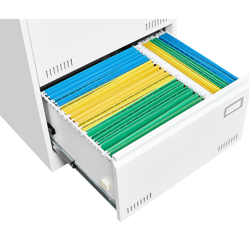 White Filing Cabinet For Office Use - 2 Drawers With Lock, Enhance Aesthetics - Interior Design Metal Locking, Tidy Space, Facilitate File Search