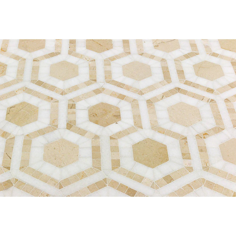 Cosmos 4" Micro Hexagon Polished Marble Mosaic Tile, Crema Marfil