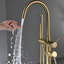 Robinet de baignoire monocommande à fixation au sol avec douche mobile - or brossé, robinet en céramique, robinet de baignoire amovible à poignée dorée, design antique,