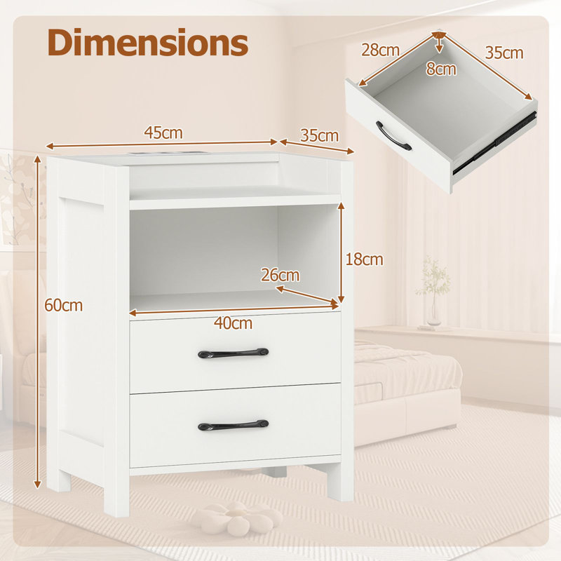 45cm W Manufactured Wood Bedside Table, White