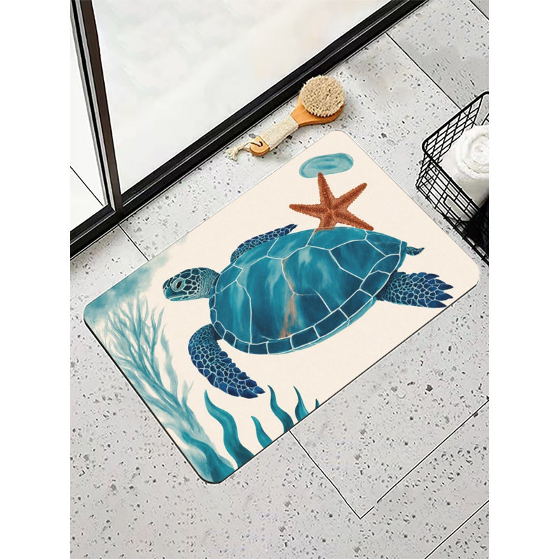Tapis de bain Blue Turtle Starfish, 16 X 24 po, Bleu / Orange, Animal marin
