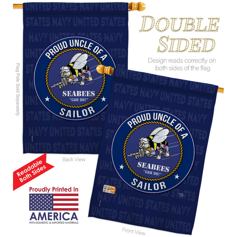 Drapeau de maison 40 po x 28 po Seabees Proud Uncle Sailor House