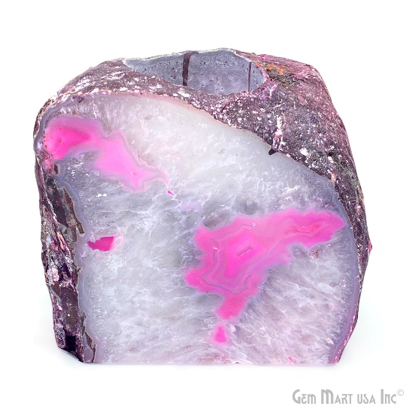 Porte-bougie en agate brute, décoration de maison en cristal rose, décoration en agate naturelle