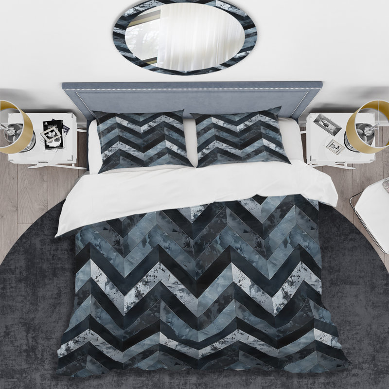Ensemble de housse de couette à chevrons gris et noir Glamour II - Glam, Housse de couette pour grand lit + 2 taies décora