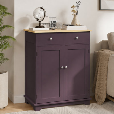 Coffee Finish Sideboard With Solid Wood Countertop