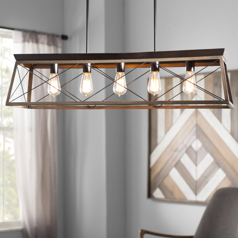 Oisin 5-Light Antique Bronze Kitchen Island Rectangle Chandelier, Antique Bronze, 9" H x 38" W x 10" D