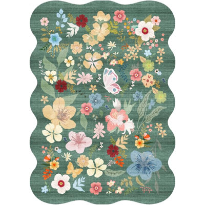 Tapis de salon lavable: grand tapis de chambre à coucher à motif floral antidérapant antidérapant pour la cuisine de la salle à manger