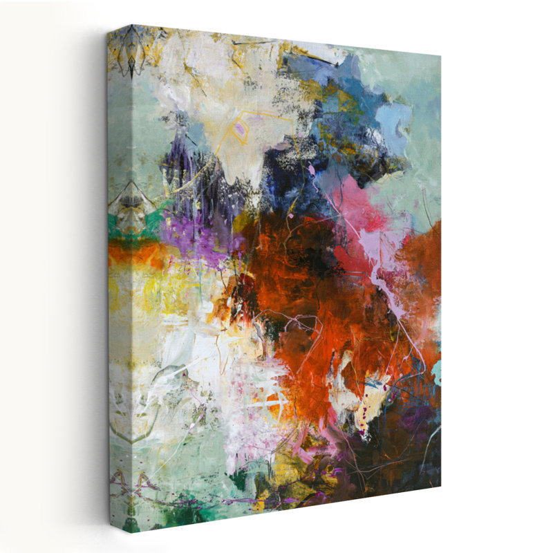Attention - Art abstrait fuchsias contemporain, H 48 po x l 32 po