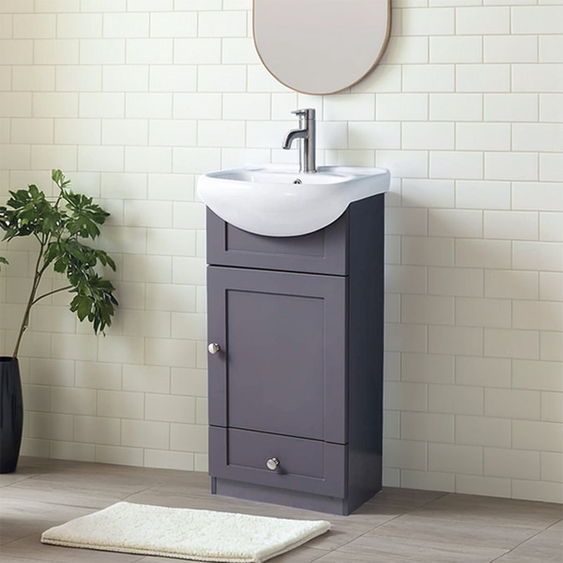 18" Mini Single Bathroom Vanity With Ceramic Top, Dark Gray