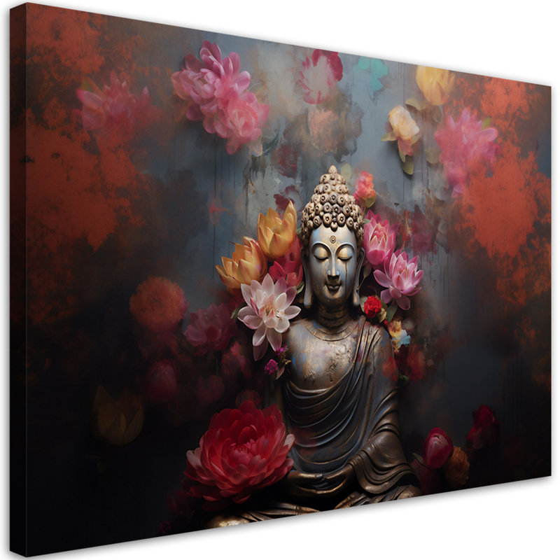 Abstract Buddha Zen Flowers - No Frame Print on Canvas