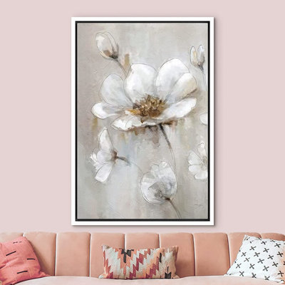 " Pastel Grunge White Daisy Garden Field " Painting Print