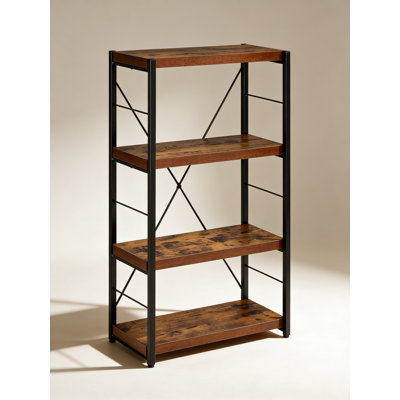 Weathered Oak and Black 3-shelf Bookcase by 17 Stories