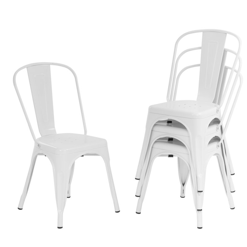 Perdomo Set of 4 Stackable Dining Chairs, Metal Patio Side Chairs for Indoor Outdoor Dining Room, Kitchen and Patio, Cream