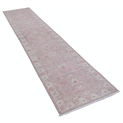 Tapis de couloir 2,5 po x 12,2 pi en laine noué à la main ivoire à motif floral turc