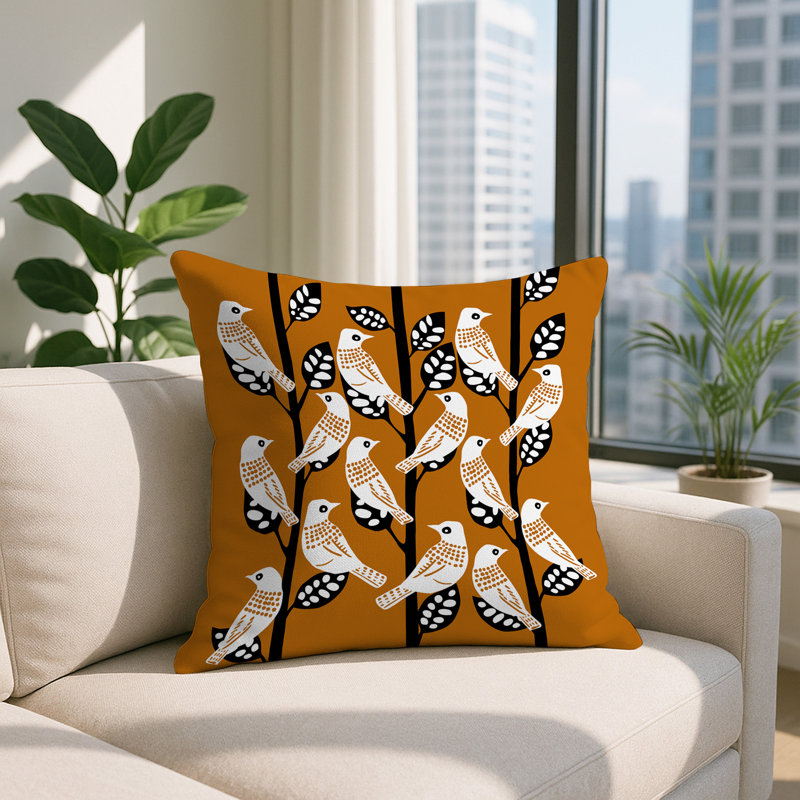 Oreiller carré réversible intérieur / extérieur Keaton Bird, Orange, Carré 17 po