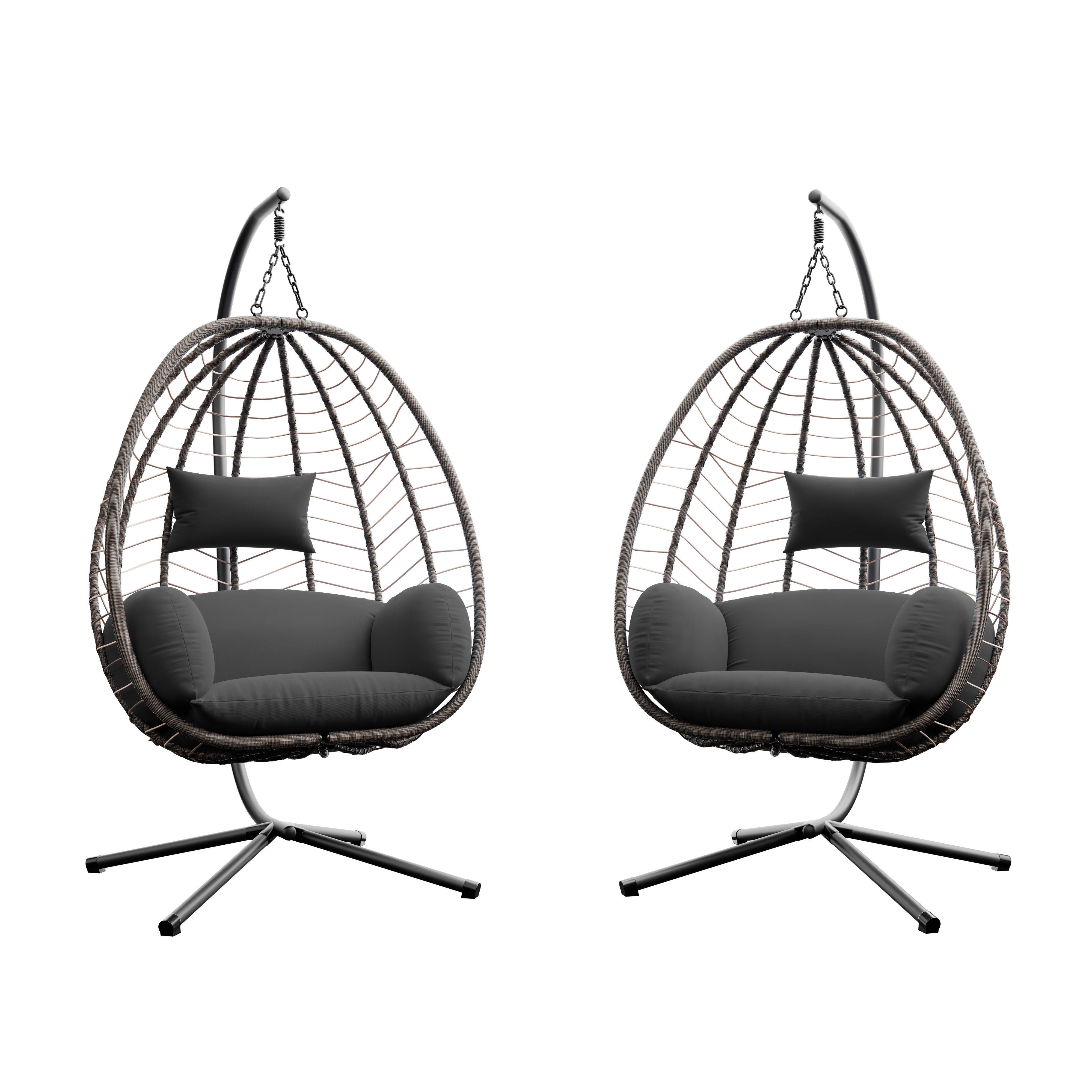 Hanging Egg Chair With Stand, PE Rattan Wicker Swing, Waterproof Cushions (Set of 2)