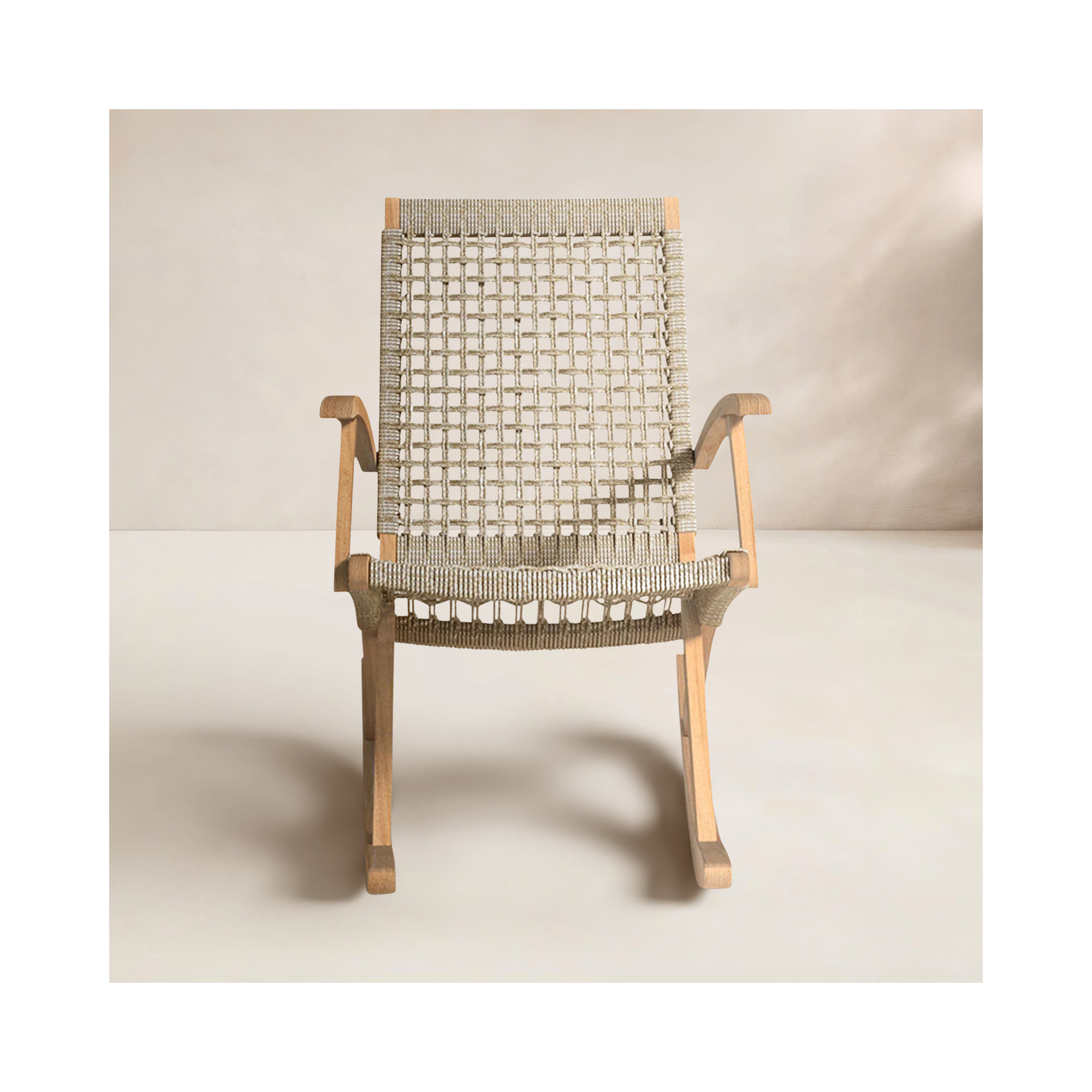 Outdoor Brayson Rocking Solid Wood Chair, Light Brown/Wheat Rope