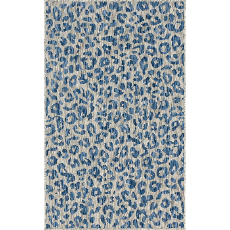 Munk Animal Print Blue/Gray Indoor/Outdoor Area Rug, Rectangle 5'1" x 8'